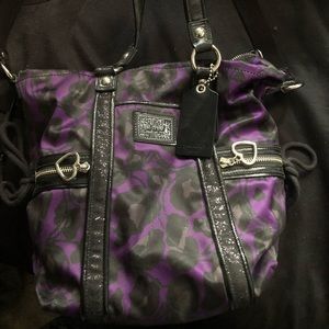 Purple cheetah coach purse